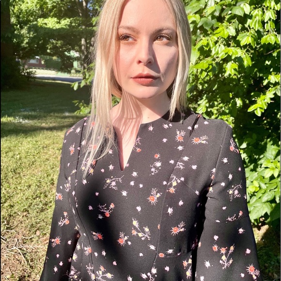 Carven Ditsy Floral Bell Sleeve Mini Dress - Picture 2 of 9